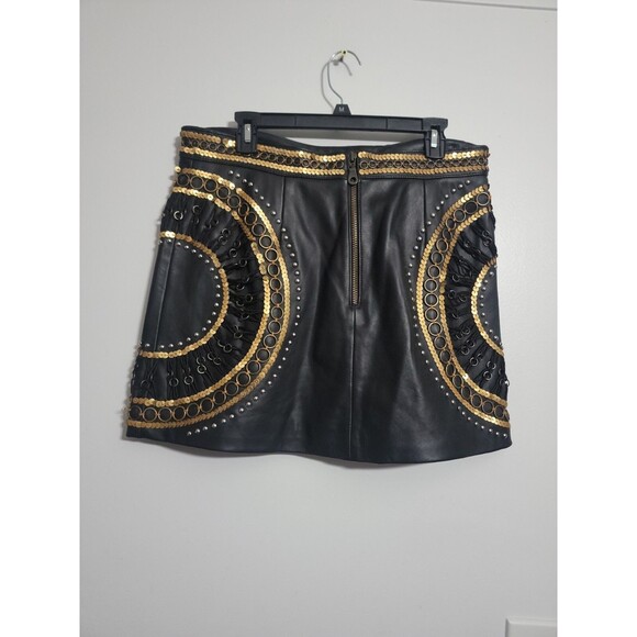 Nasty Gal Black Genuine Leather Silver Studded Mini Skirt Punk Bloggers FestivaL - Picture 7 of 8